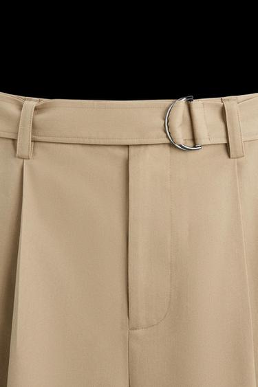 Zara PLEATED PANTS WITH BELT - taupe brown