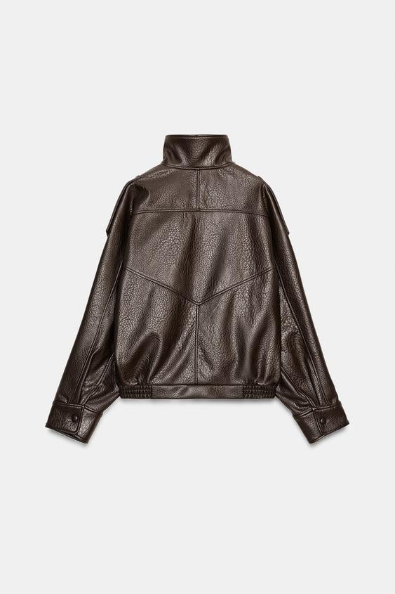 LEATHER EFFECT BIKER JACKET - Brown by Zara - Image 7