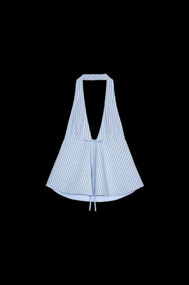 Zara BOW HALTER TOP - Blue / White - Image 0