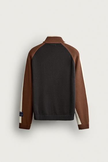 TEXT JACQUARD STRIPED CARDIGAN — Brown 2