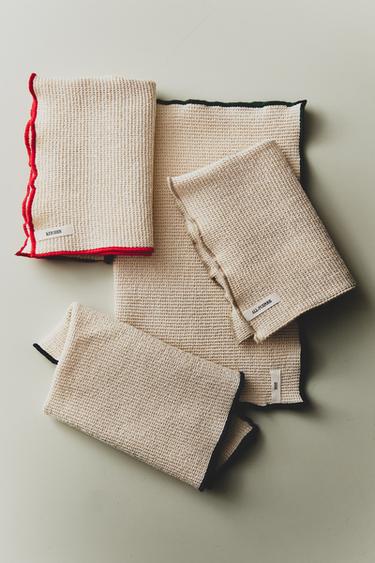 Zara WAFFLE-KNIT KITCHEN TEA TOWEL PACK (PACK OF 4) - Cream