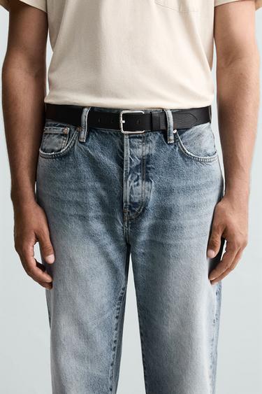 CINTURÓN PIEL PESPUNTE - Negro de Zara - Imagen 0