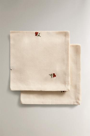 PACK SERVILLETAS BORDADO FLORAL (PACK DE 2) - Crudo de Zara
