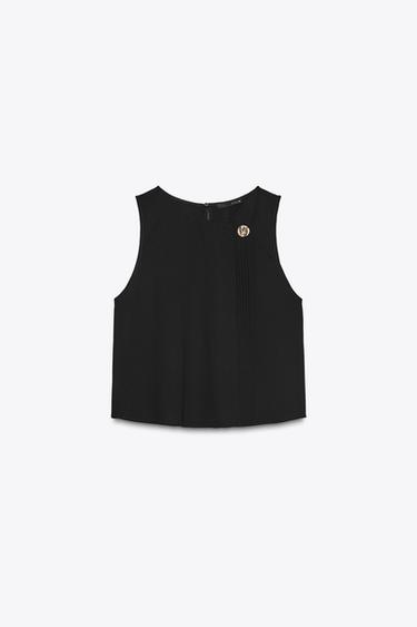 Zara TOP WITH DARTS AND HARDWARE - Black - Image 0