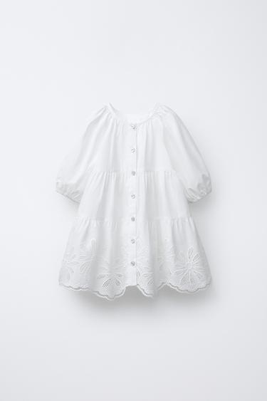 Zara 刺繡花卉連身裙 - 白色