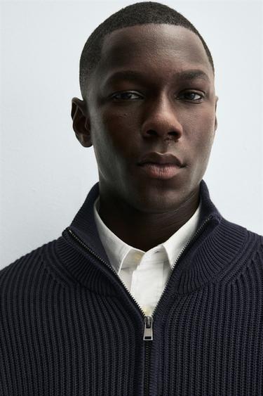 PURL KNIT CARDIGAN WITH ZIP - Navy blue by Zara