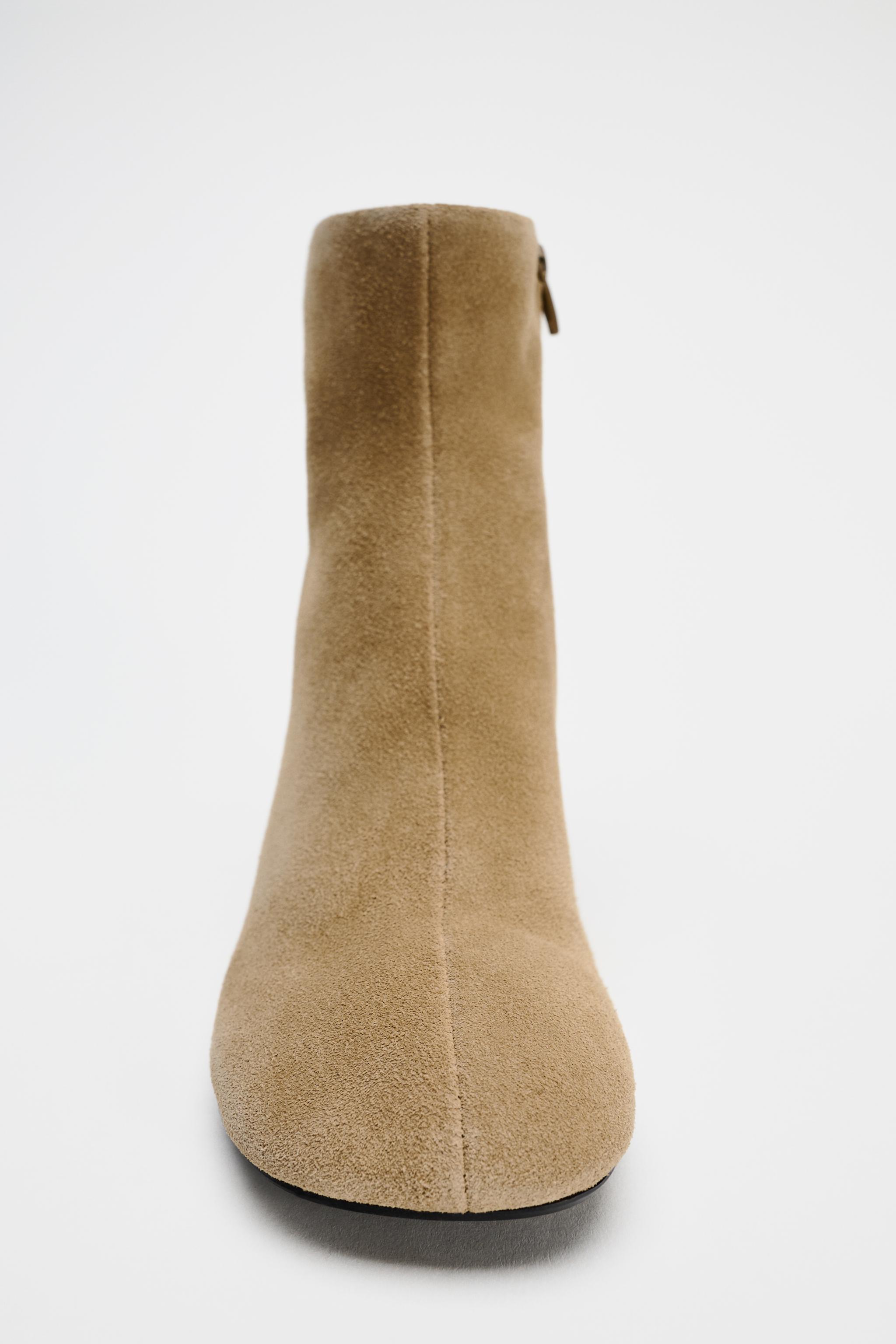 Zara Split Leather Ankle Boots Beige Women