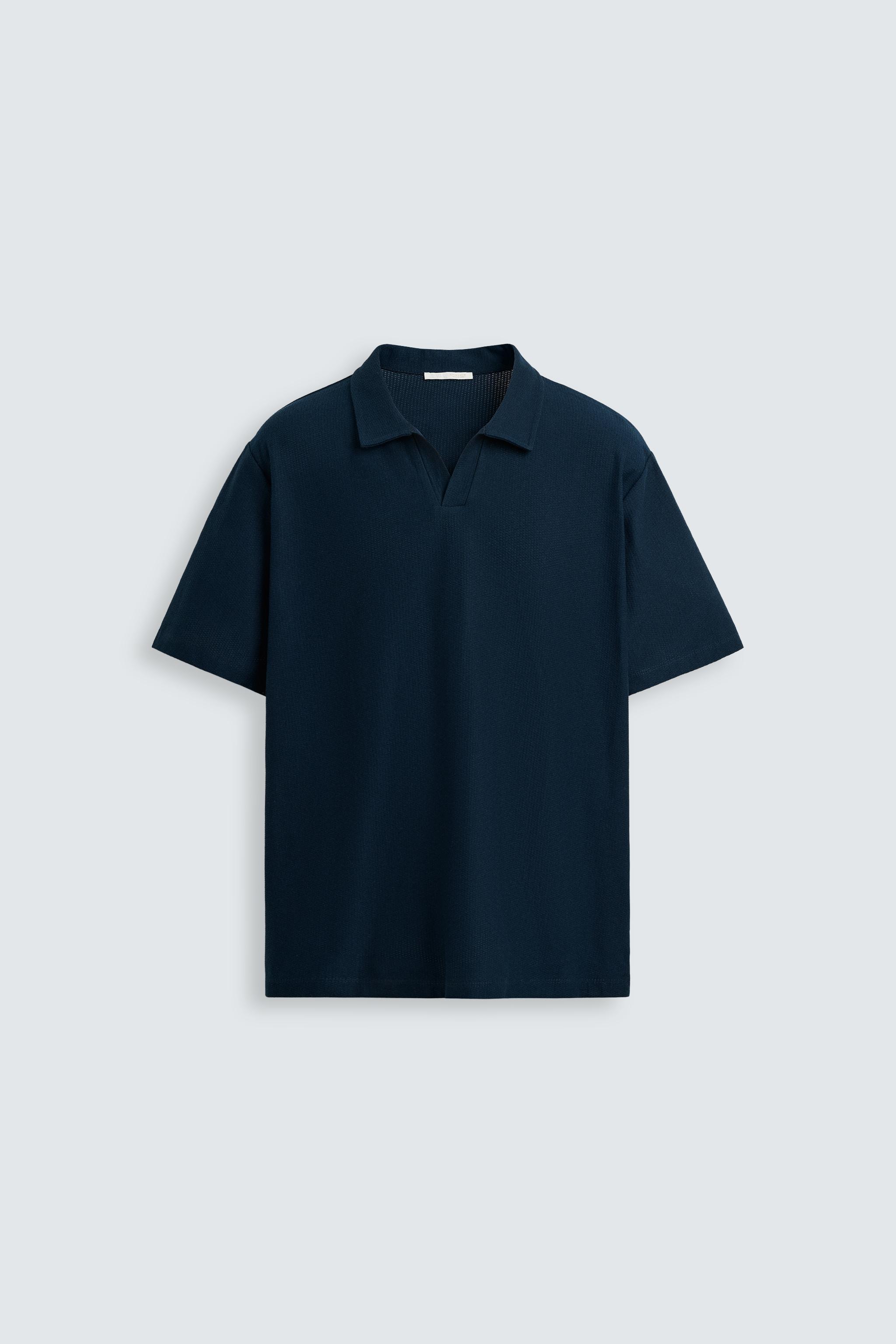 ★ZARA★ CONTRAST TEXTURED KNITTED POLO SHIRT CONTRAST TEXTURED KNIT POLO SHIRT - Blue | ZARA United States