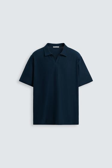 Zara TEXTURED POLO SHIRT - Navy blue