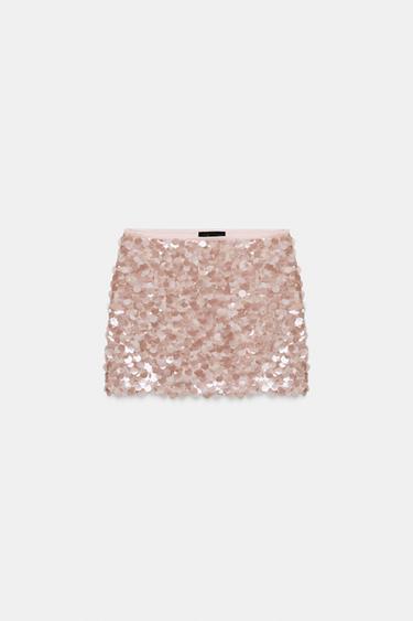 Zara SEQUIN MINI SKIRT - Dusty pink