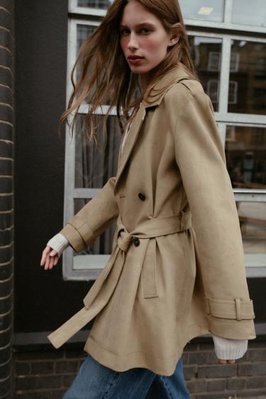 Zara FAUX SUEDE TRENCH COAT - taupe brown