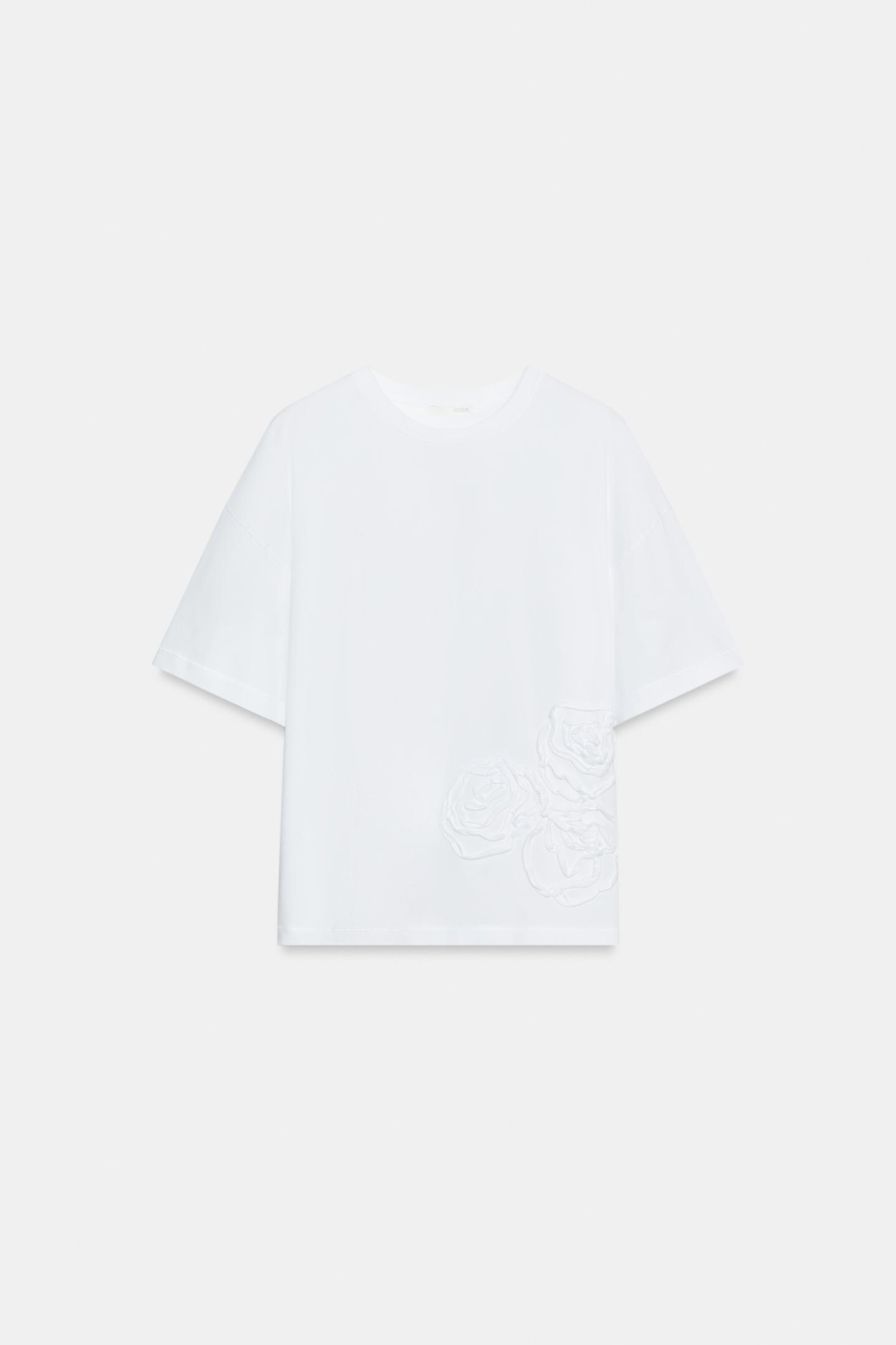 Женская футболка Zara Embossed Flower, цвет: Белый — фото 6