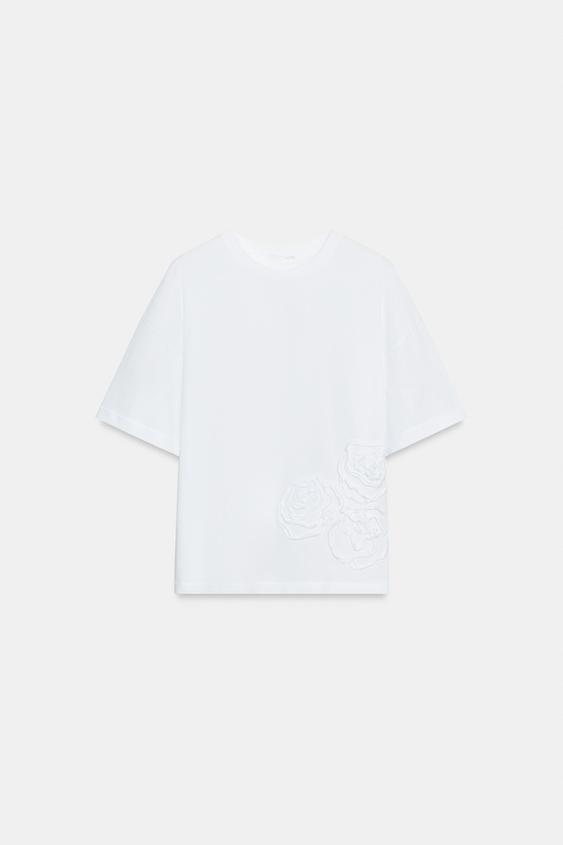 T-SHIRT FLEUR EN RELIEF - Blanc de Zara - Image 5