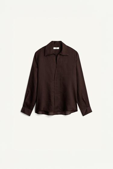 Zara RAMIE - LYOCELL RELAXED FIT POLO SHIRT - Brown