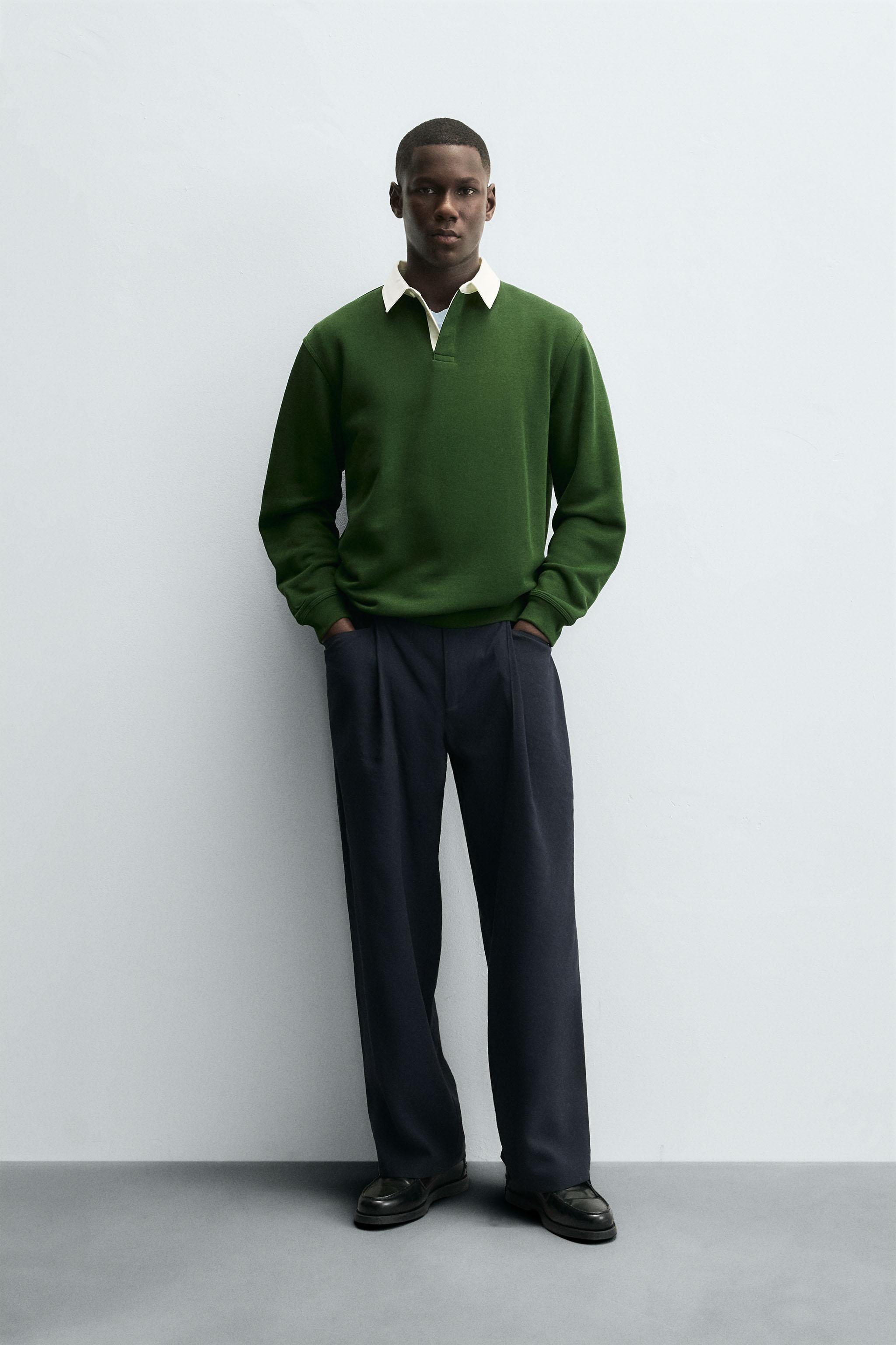 CONTRAST COLLAR POLO SWEATSHIRT - Ecru / Navy | ZARA Spain