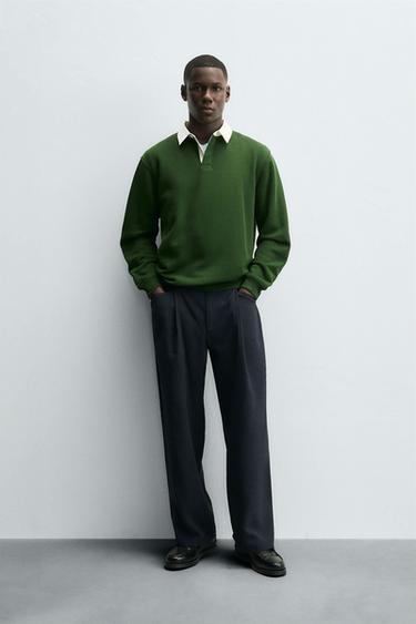 CONTRAST COLLAR POLO SWEATSHIRT - Intense green by Zara