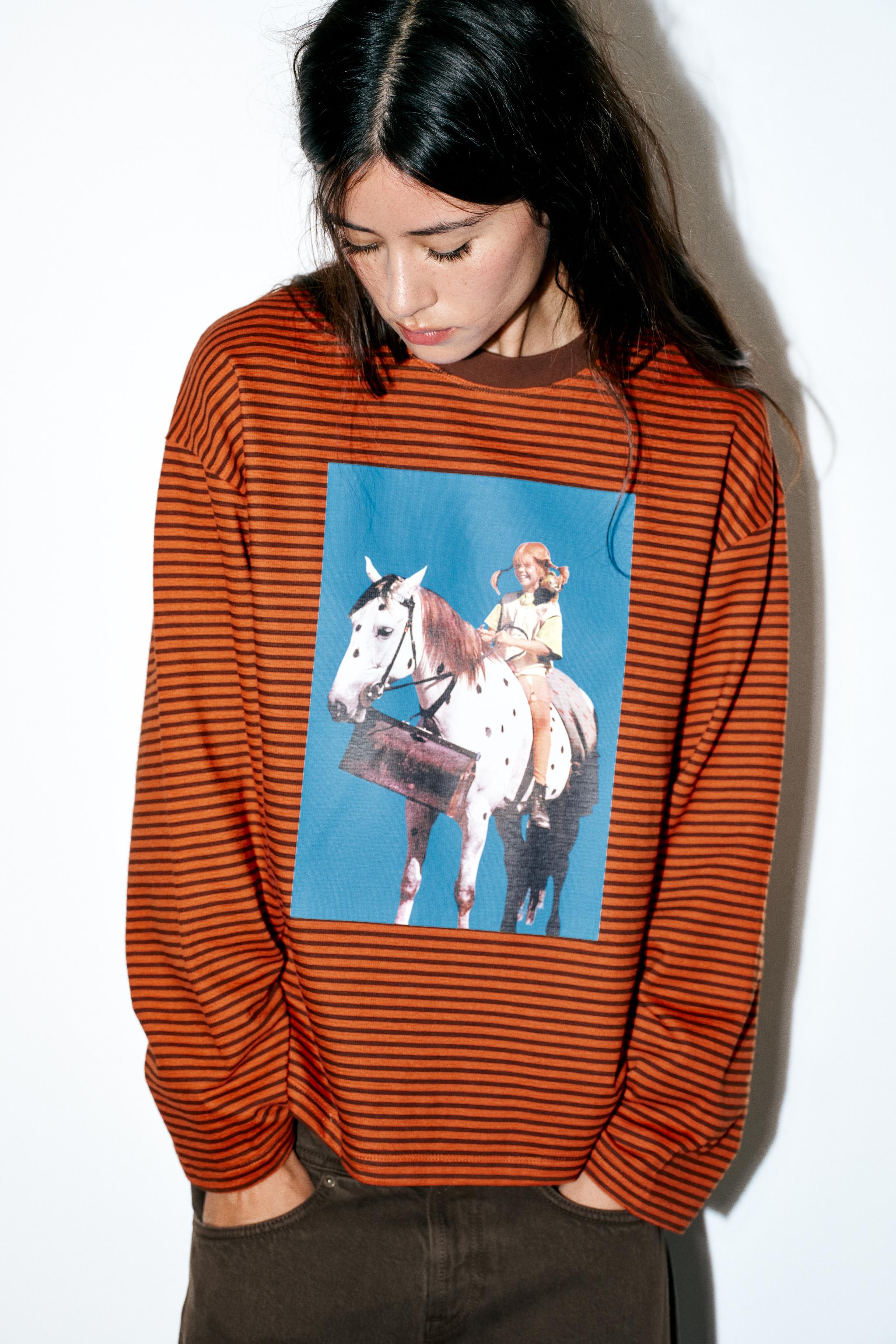 PIPPI LÅNGSTRUMP™ STRIPED T-SHIRT - Brown Stripes | ZARA South Africa