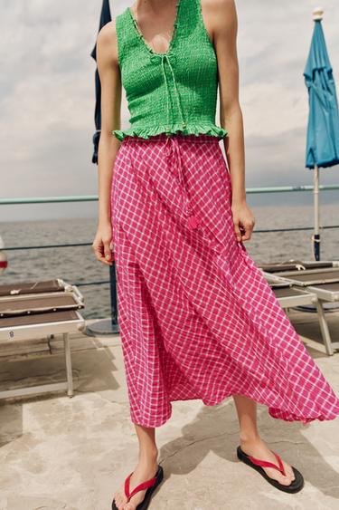 JUPE MI-LONGUE À CARREAUX - Fuchsia de Zara - Image 1