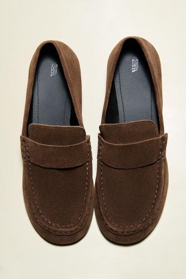 SPLIT LEATHER PENNY LOAFERS - Brown by Zara