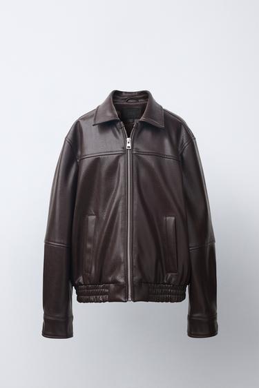 CAZADORA BOMBER EFECTO PIEL - Marrón de Zara