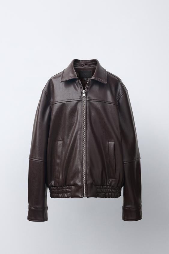 CAZADORA BOMBER EFECTO PIEL - Marrón de Zara - Imagen 0