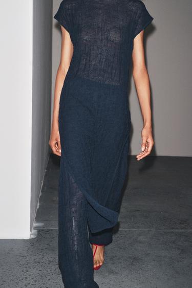 FINE KNIT CRINKLED MIDI DRESS - Navy blue by Zara - Image 1