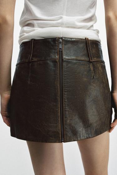 ZW COLLECTION LIMITED EDITION 100% LEATHER SHORT SKIRT - Brown by Zara - Image 6