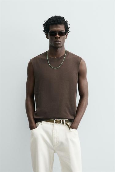 تيشرت TANK خفيف RELAXED FIT - بني الخاص بـ Zara