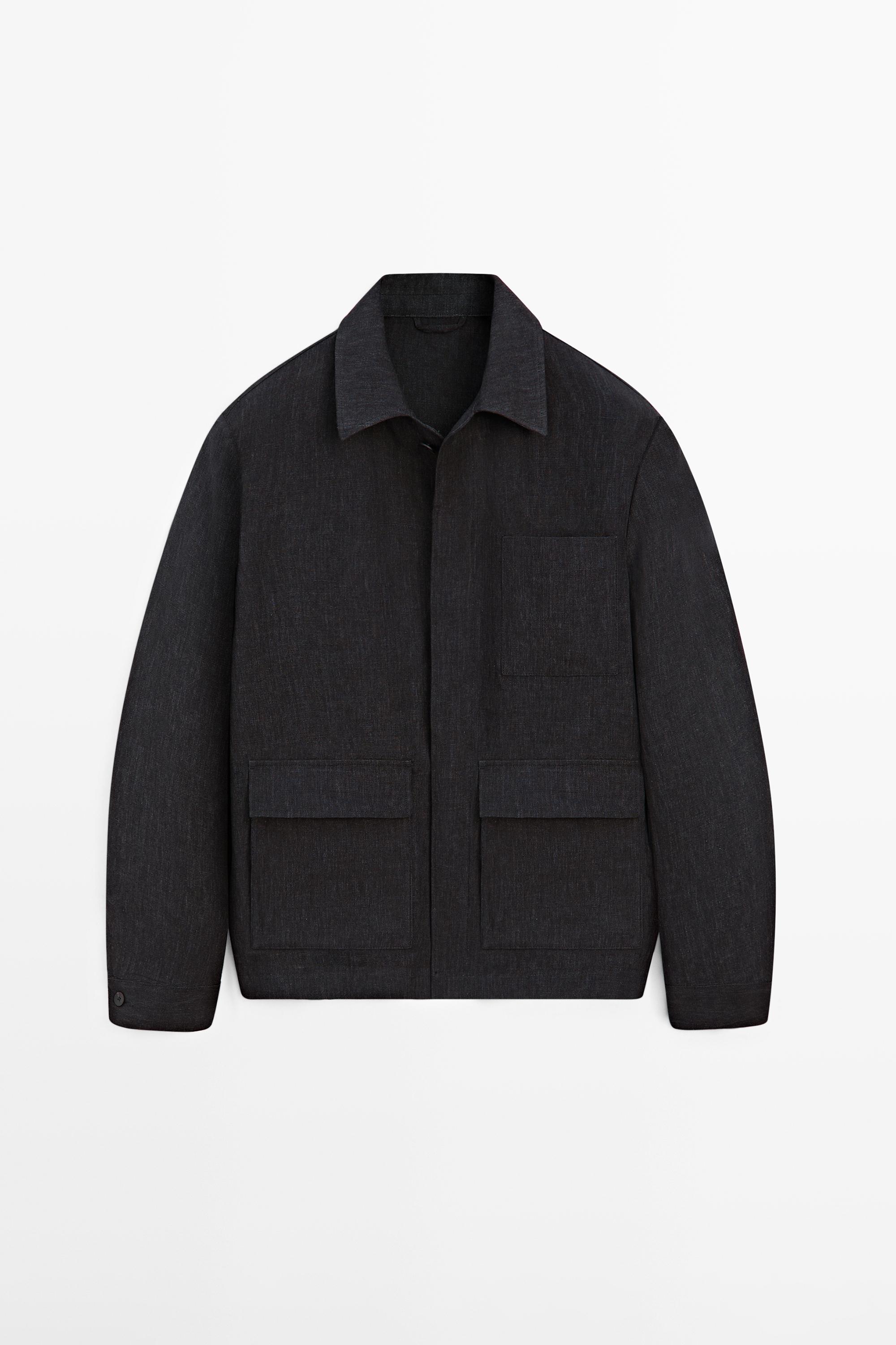 Total look linen jacket with flecked detail — Blue