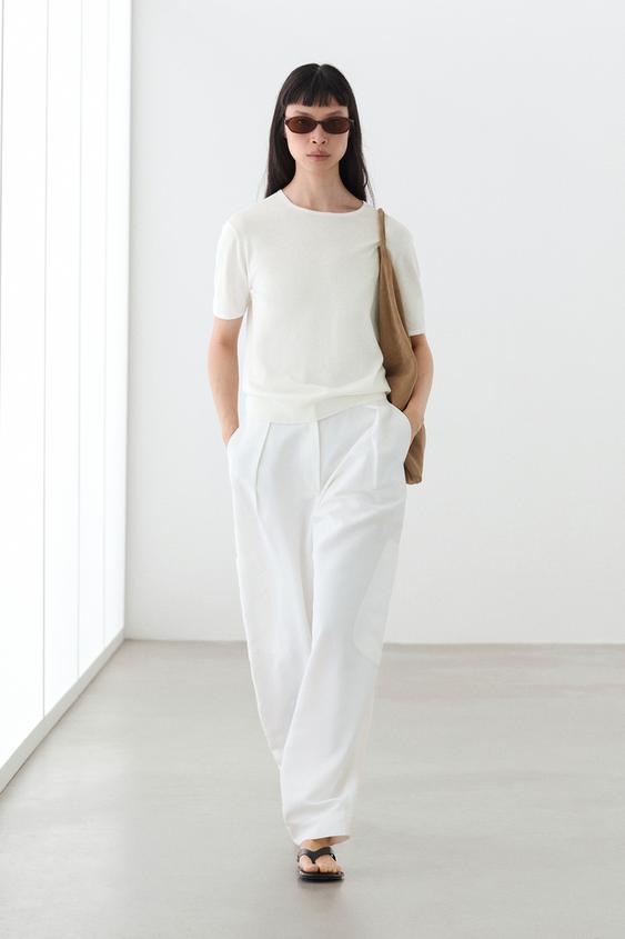 Cotton blend knit short-sleeve sweater from Zara - $100