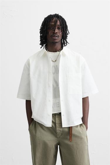 JACQUARD COTTON - LINEN SHIRT - White by Zara