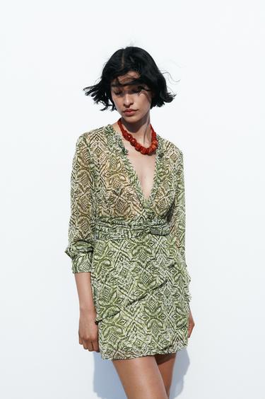 فستان قصير مطبع - خَام/كاكي الخاص بـ Zara