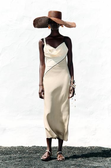 VESTIDO MIDI COMBINADO - Cru / Beixe de Zara - Imaxe 0