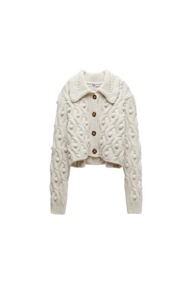 KNIT CARDIGAN WITH POMPOMS
