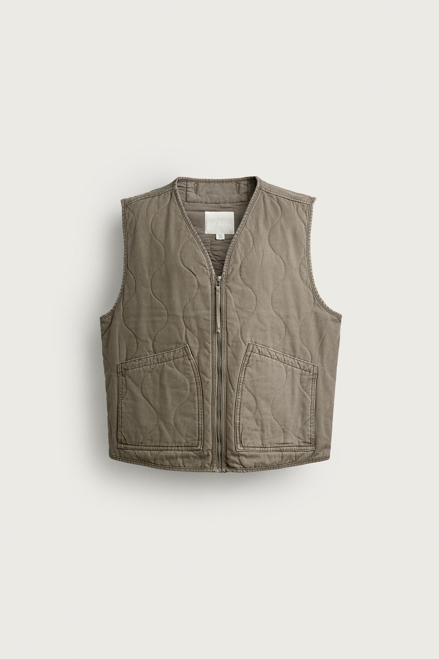 Мужской жилет Zara Washed Topstitched Vest, цвет: Хаки — фото 7