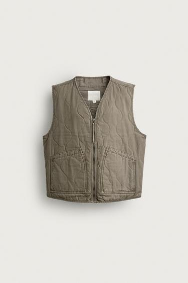 GILET DÉLAVÉ SURPIQÛRES - Kaki de Zara