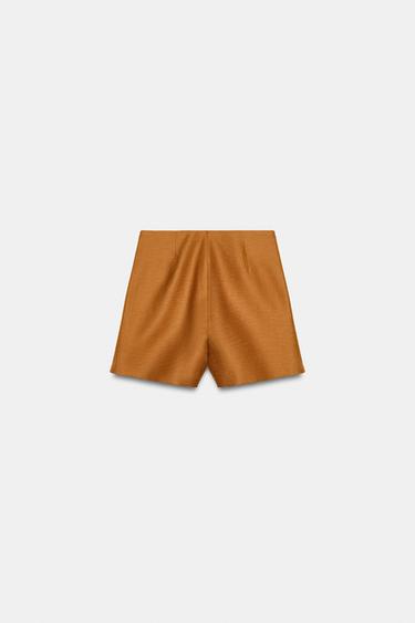 LINEN BLEND SHORTS WITH COVERED BUTTON - Curry by Zara - Image 6