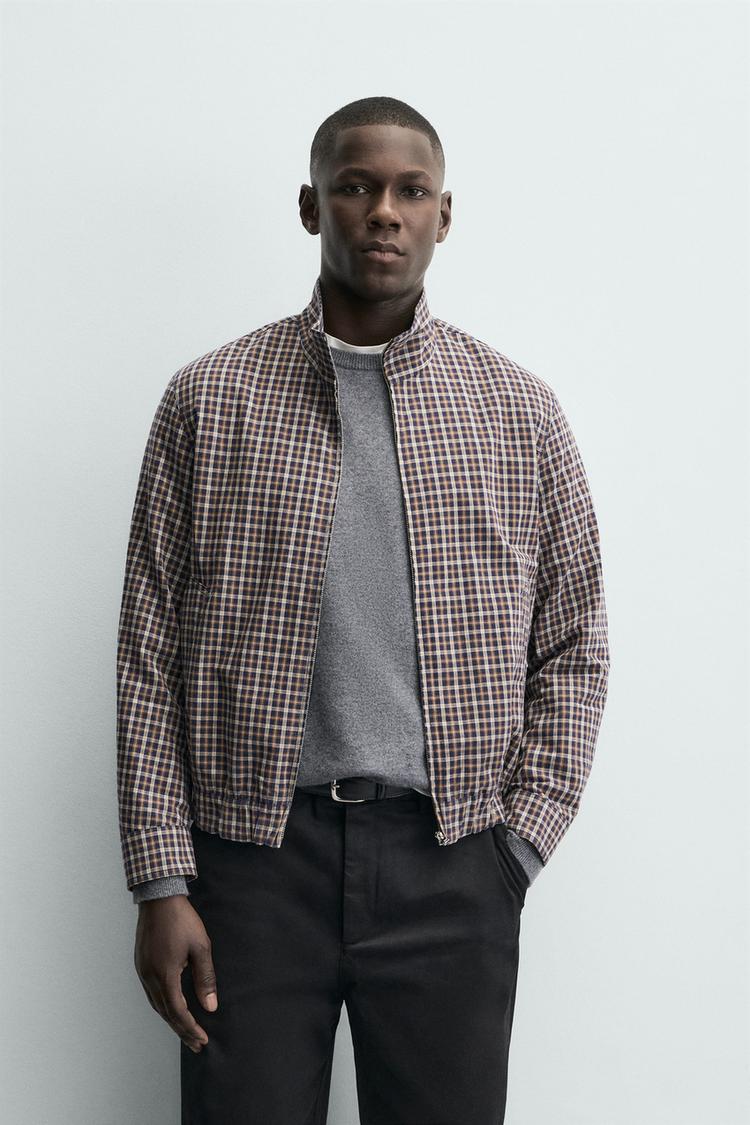 ZARA CHECKED BOMBER JACKET