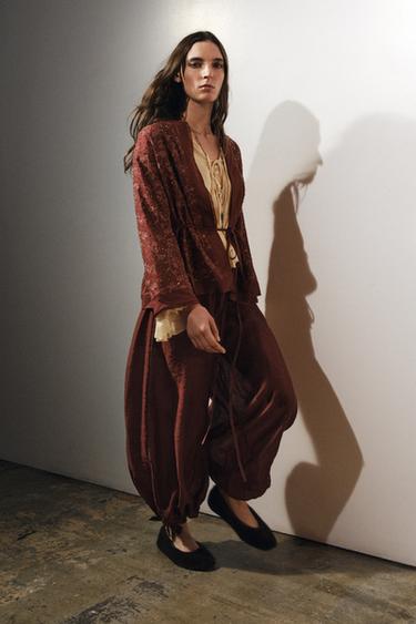 ZW COLLECTION EMBROIDERED LINEN BLEND KIMONO - Light burgundy by Zara - Image 0