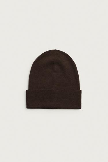 100% WOOL KNIT BEANIE - Brown by Zara