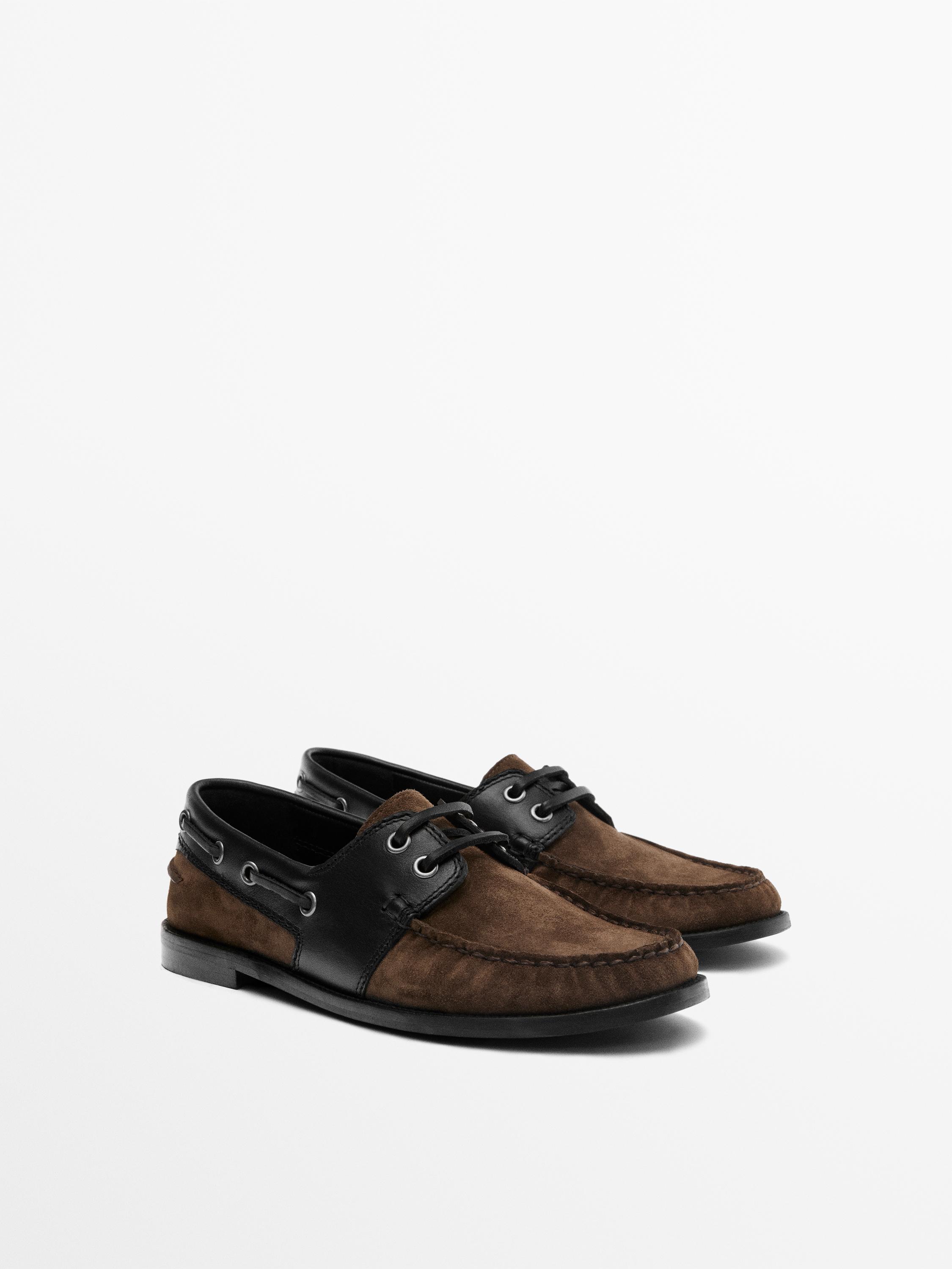 Mocassins bateau cuir combinés