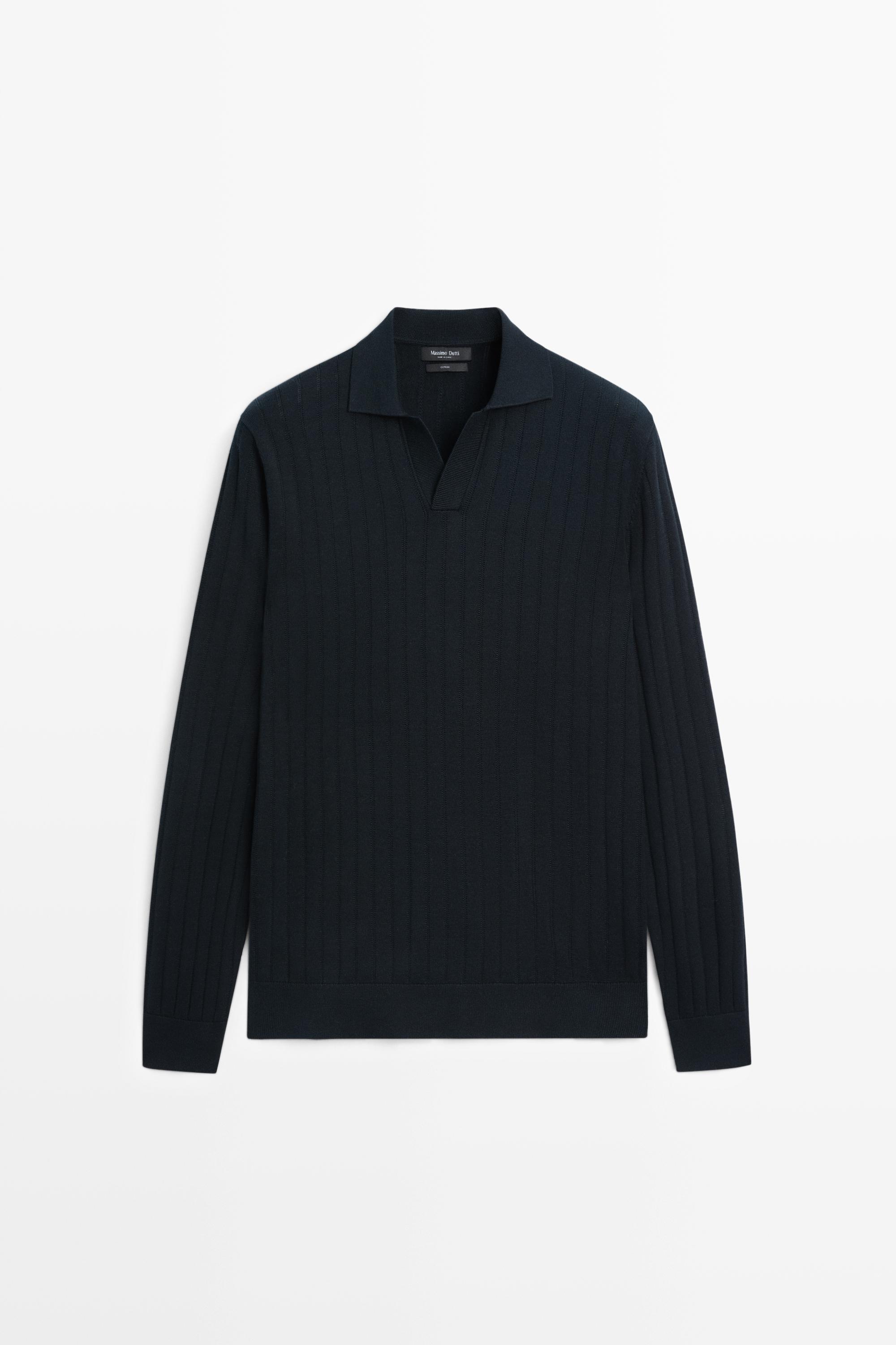 100% Cotton Knit Polo Sweater - Navy blue | ZARA United States