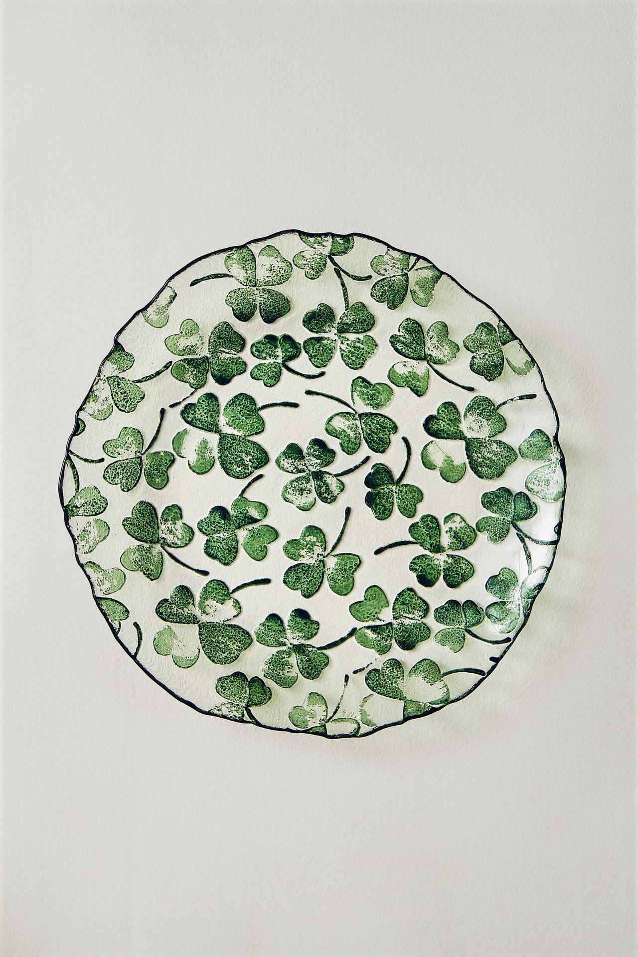 CLOVER GLASS DESSERT PLATE — Green