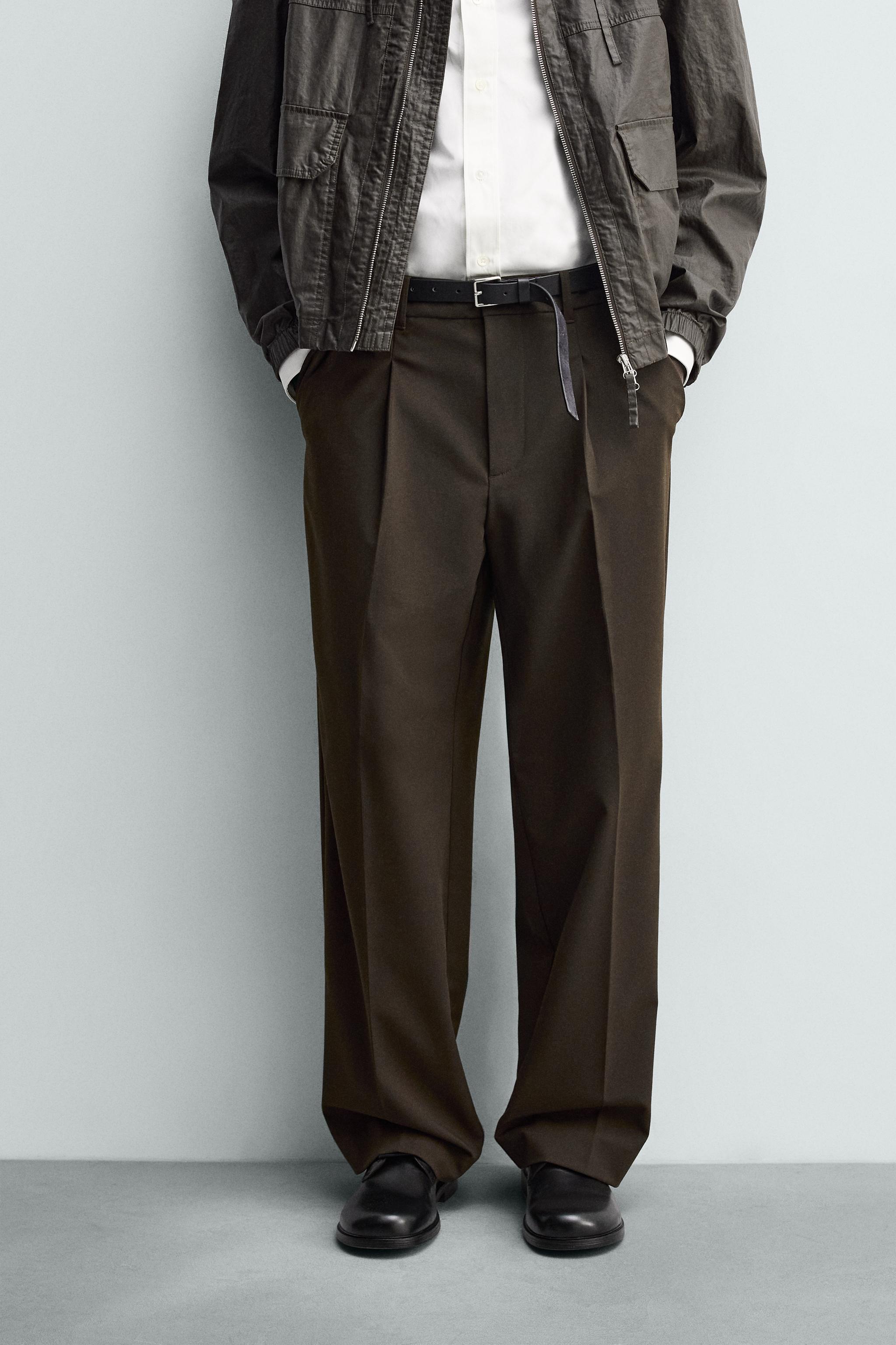 WIDE FIT PLEATED PANTS - Brown | ZARA United States