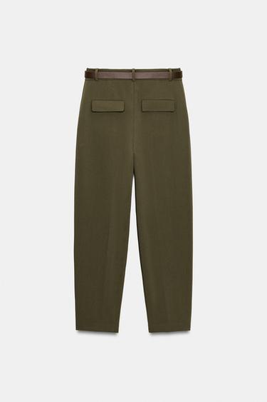 PANTALON À PINCES ET CEINTURE - Kaki de Zara - Image 8