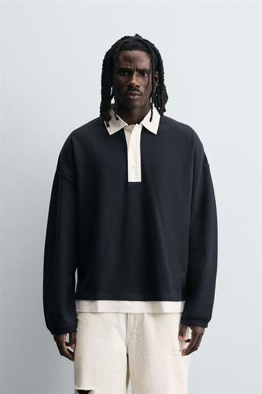 CONTRAST TEXTURED POLO SHIRT - Navy blue by Zara