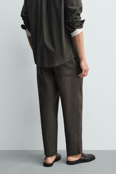 PANTALON RELAXED FIT 100% LIN - Vert foncé de Zara - Image 2