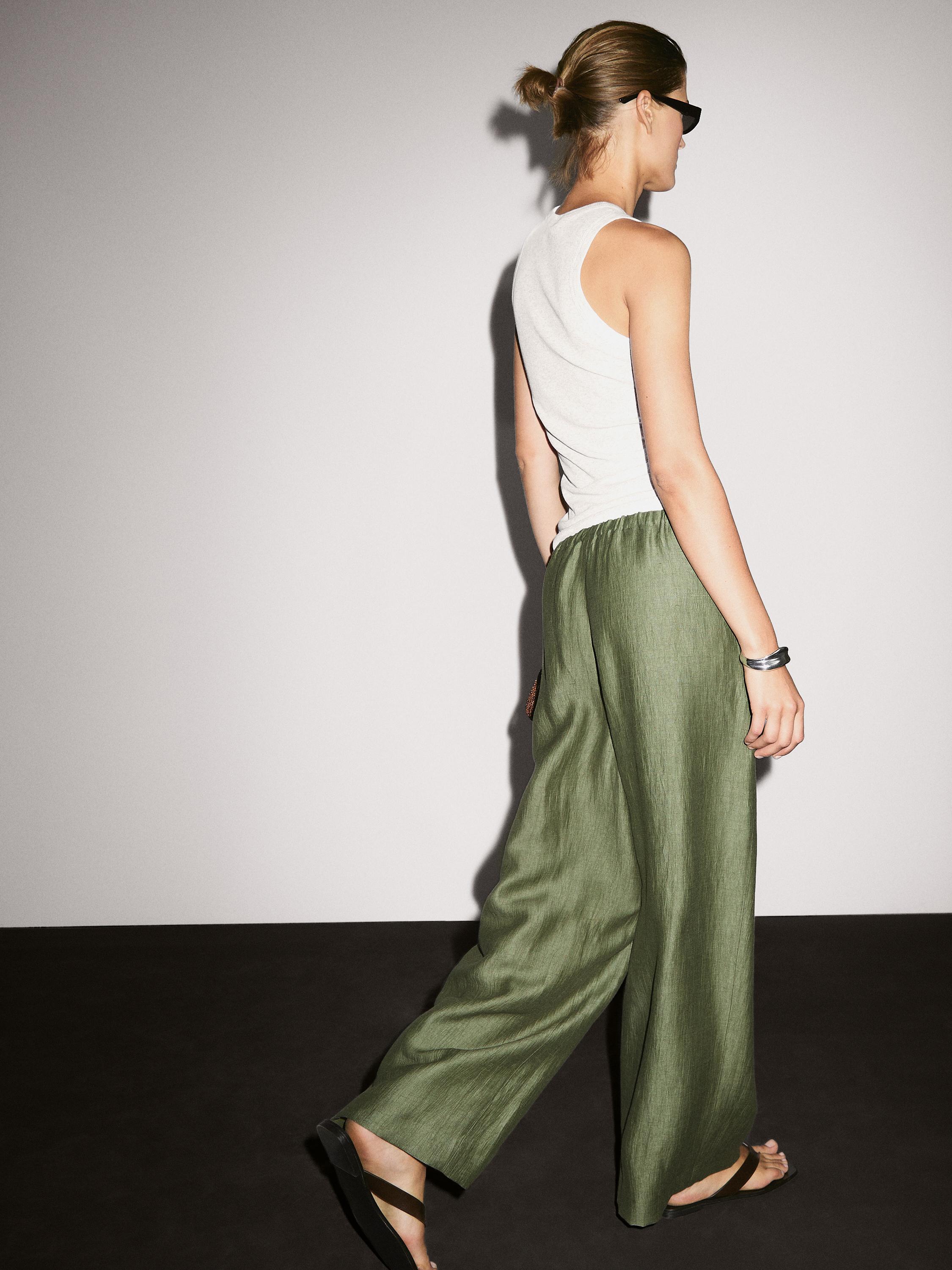 Pantalon droit fluide en lin mélangé