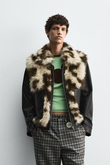 Zara CONTRAST FAUX LEATHER JACKET HARRY LAMBERT FOR ZARA X DISNEY - Brown