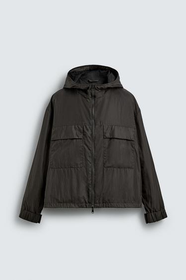 ÁO KHOÁC VẢI KỸ THUẬT CÓ MŨ - Màu nâu từ Zara